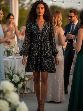 Lilly Pulitzer Black & Gold Metallic silk, chiffon Flowy Romantic Boho Dress